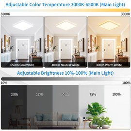 MOONSEA LED Flat Ceiling Light, 24 W Ceiling Light, Dimmable with Remote Control, 3000 K - 6500 K, 1800 K Night Light, Amber, Ultra Thin Ceiling Lamp for Kitchen, Children's Room, Hallway, Bedroom