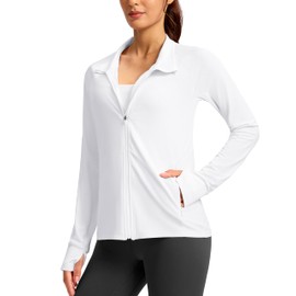 G Gradual Women's UPF 50+ Lightweight Athletic Jacket Sun Protection Zip Up 4 Pockets Long Sleeve Shirts Workout Running, White, L