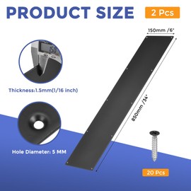 GLOKUUCA 2 Pcs Door Kick Plates - 6 x 34 Inches Kick Plates for Exterior Interior Doors Protection Decor, 1.5mm (1/16 Inch) Thickness Rectangular Aluminum Door Push Plate (Black)