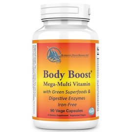Iron-Free Mega Multivitamin and Mineral Supplement with Green Superfoods and Digestive Enzymes- Body Boost® by Alternative Health Research