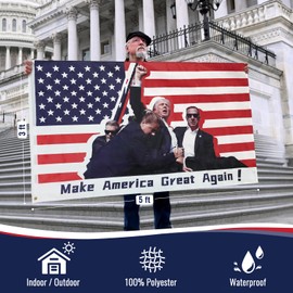 Trump 2024 Flag, Fight Fight Fight Trump Shot 2024 Save Trump For 2024 Gun Trump 45 47 President Flag 3x5 Yard Flag For Outdoor Lawn Decor Sign