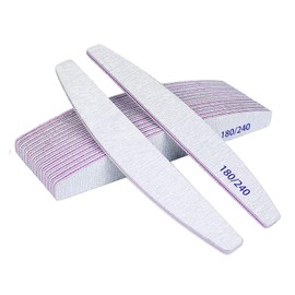 URAQT Pack of 16 Double-Sided Nail Files 180/240, Disposable Nail File for Gel Nails, Tools & Accessories (White, Core in Purple)