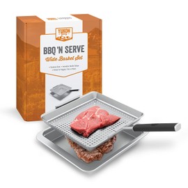 Yukon Glory™ BBQ 'N SERVE Wide Basket Set - BBQ Grill Basket - The Grilling Basket Includes a Serving Tray & Clip-On Handle - Perfect Grill Baskets for Outdoor Grill Vegetables or Fish Basket & Meat