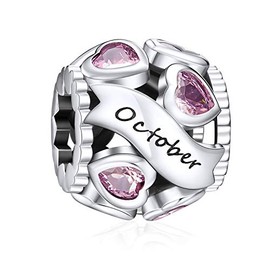 NINGAN October Birthstone Charms 925 Sterling Silver Love Heart Openwork Bead for Charm Bracelets and Necklaces with 5A Cubic Zirconia, Birthday Mothers Day Jewelry Gifts Women