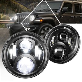 PM PERFORMOTOR [Pair] Full LED Projector Headlights Compatible with 07-17 Jeep Wrangler/18 Wrangler Jk,Black Housing Clear Lens