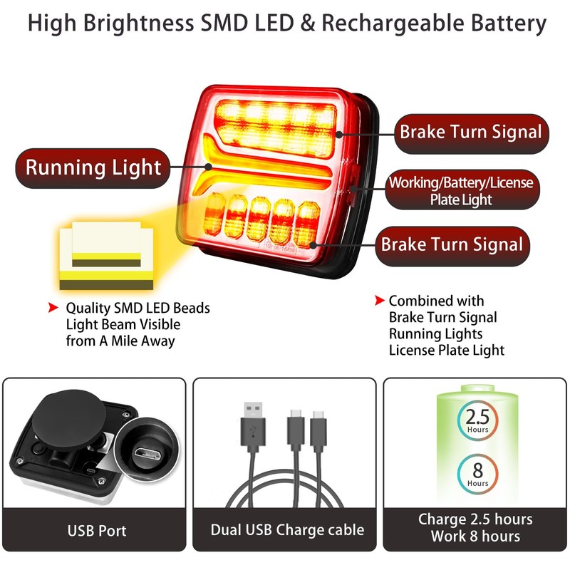 Wireless Trailer Light, Magnetic Towing Lights Kit for Trailers, Rechargeable