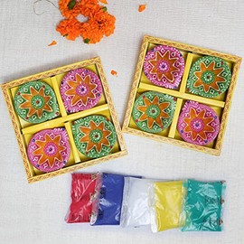 TIED RIBBONS Home Diyas Set with Rangoli Colors for Home Decoration Handmade Terracotta Diyas Home Decoration Combo Pack - Diwali Decorations for Home