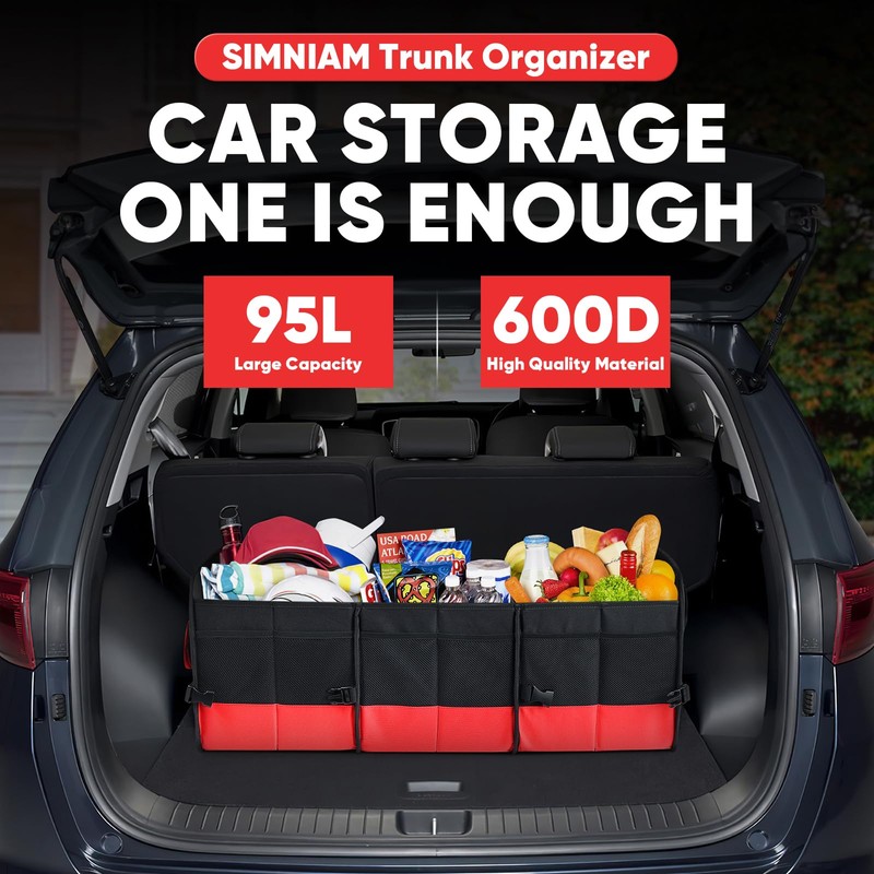 Simniam Large Trunk Organizer for Car, Collapsible Multi Compartment Car