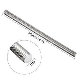 TOP-VIGOR 1Pcs M16 x 250mm Fully Threaded Rod, 304 Stainless Steel Right Hand Threads Rods, Fully Studding Rod Bar for Anchor Bolts, Clamps, Hangers and U-Bolts