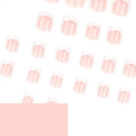 24Pcs White French Tip Press on Nails Short Square Fake Nails Glossy False Nails Acrylic Glue on Nails Full Cover Stick on Nails French Artificial Nails for Women