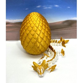 3D Printed Axolotl Dragon with Dragon Egg, Articulated White and Pink Axolotl Dragon 8.25" Axolotl Dragon Fidget ADHD Autism Toy D041-GE