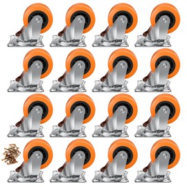 2 Inch Casters, ASHGOOB Caster Wheels/Casters Set of 16, 360° Swivel Universal Plate Caster Wheels for Storage Box/Small Furniture/Kitchen Appliances, Orange Polyurethane (PU) Castors (16 Pack)