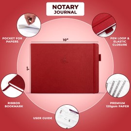 Clever Fox Notary Journal – Horizontal Notary Public Journal of Notarial Acts – Hardcover Notary Log Book – Notary Supplies – 378 Record Entries, Numbered Pages, Hardcover, 10"x7" (Red)