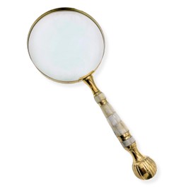 Evenchae Fine Magnifying Glass, Mother of Pearl and Brass Handle, 4X Magnifier, Extra Large - 10 in Long x 4 in Wide