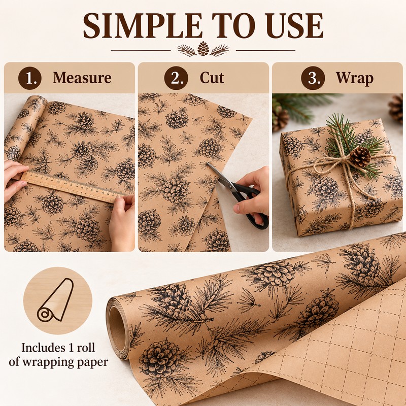 Christmas Wrapping Paper Roll for Holiday Gifts – Pine Needle