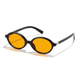 ZIHVEUC Oval Amber Blue Light Blocking Glasses Orange Lens for Better Sleep,Computer Eye Strain Men Women Gaming Glasses（Black）