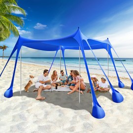 Rhino Valley Beach Tent Sun Shelter, Canopy Tent Sun Shade UPF50+ Protection with 8 Sandbags 4 Stability Poles, Outdoor Shade Canopy for Camping, Fishing, Indigo