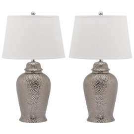 SAFAVIEH Lighting Collection Metallica Silver Ginger Jar 28-inch Bedroom Living Room Home Office Desk Nightstand Table Lamp Set of 2 (LED Bulbs Included)