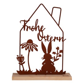 UNUS Easter Decoration Made of Bamboo & Metal, Filigree Spring Decoration with Rabbit and Flowers, Stylish Easter Decoration for Home, Rust