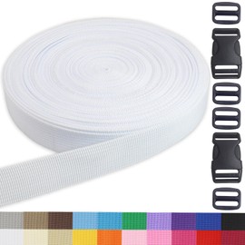 White Backpack Bag Straps 1 Inch-Durable Polypropylene Webbing Ribbon with Buckles,20 Yards for Tie-Downs, Camping, Climbing, DIY Crafts, Lawn Chair Replacement, and Seat Belts
