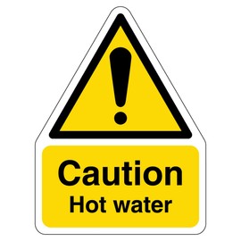 V Safety Shaped Safety Sign - Caution Hot Water - 150X200 - 1MM Rigid Plastic
