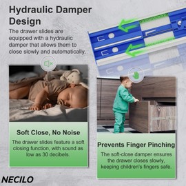 NECILO 20 Inch Stainless Steel Soft Close Drawer Slides, 100lb Capacity Full Extension Ball Bearing Side Mount Cabinet Runners, Replacement Slides for Kitchen, Dresser, Home & Office, 1 Pair