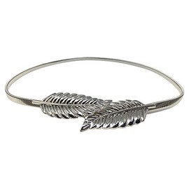 Live It Style It Womens Waist Chain Leaf Shape Metal Stretch Elastic Ladies Metal Chain Belts Gold Silver (Silver)