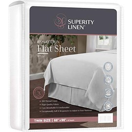 Superity Linen Cotton Flat Sheet White - Only Quality Fabrics Used and Breathable, Machine Wash and Dry White Flat Sheets Twin Size (66x96)