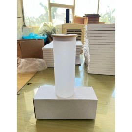 Sublimation Blank Beer Glass Cup Can Shaped Frosted with Bamboo Lids 48pcs  18 Oz Borosilicate Glasses Tumblercolor: White, capacity: 18oz