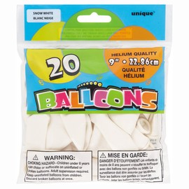 Unique 54542 9" Latex Snow White Balloons, 20ct
