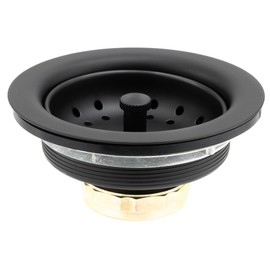 RecPro RV Sink Drain | Fits 3.5" Drain Holes | 3 1/4" Removable Strainer | 1 1/2" Threading | Stainless Steel Material (Matte Black)