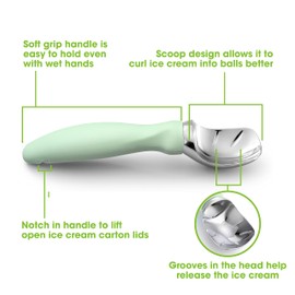 Spring Chef Ice Cream Scoop with Comfortable Handle, Professional Heavy Duty Sturdy Scooper, Premium Kitchen Tool for Cookie Dough, Gelato, Sorbet, Pistachio