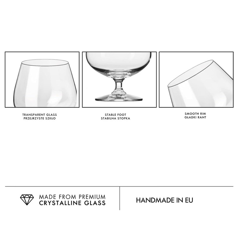 Krosno Brandy Cognac Snifter Glasses, Set of 6, 16.2 oz,