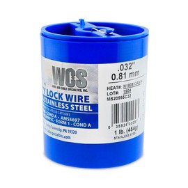 Lock Wire, T302/304 Stainless, NASM20995, MS20995C, ASTM A580 Cond A, AMS5697, .032 in (0.81 mm), 1 lb (0.45 kg) Dispenser Can, approx. 362 ft (110 m)