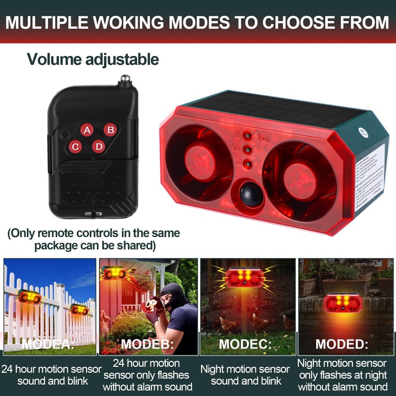 Qualirey 4 Pcs Solar Outdoor Motion Sensor Alarm Motion Sensor