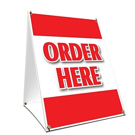 A-Frame Sidewalk Order Here Sign with Graphics On Each Side | 24" X 36" Print Size