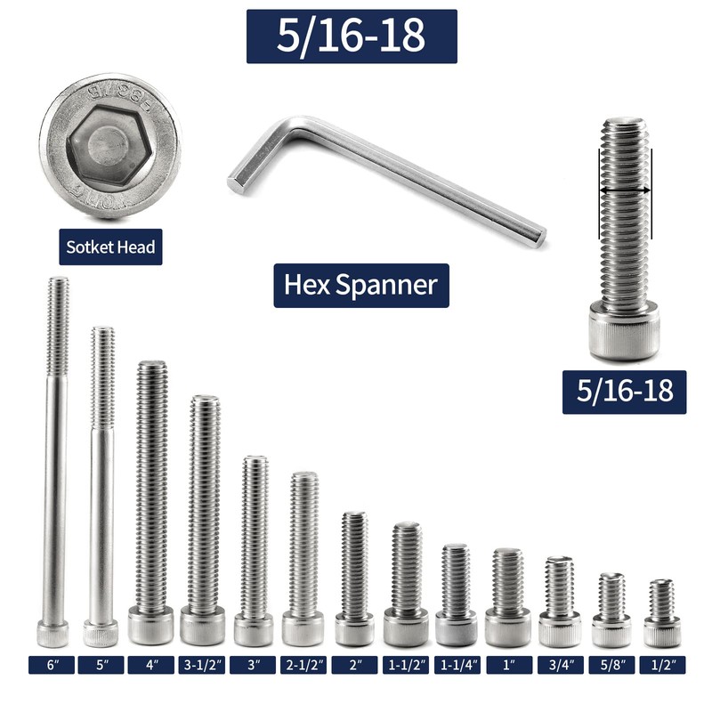5/16-18 x 6" Socket Head Cap Screws Bolts, 20Pcs 304