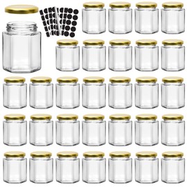 6 oz Hexagon Glass Jars with Gold Lids, 30 Pack Honey Jars Canning Jars Small Spice Jars for Jelly, Herb, Jams, Candy, Wedding Favors, Includes Labels and Pen