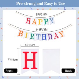 G2PLUS White Happy Birthday Garland Linen, Vintage Birthday Bunting, Birthday Bunting with Colourful Happy Birthday for Birthday Party Decoration