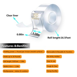 kimairy Double Sided Tape Heavy Duty Reusable Strong Wall Tape Carpet Glue Dots Tape Mounting Tape Velcro Heavy Duty Hanging Strips Poster Carpet Tape