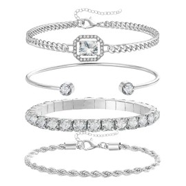 KUOAEAYE - Set 4 Pulseras Para Mujer Con Zirconias Ajustables Elegantes