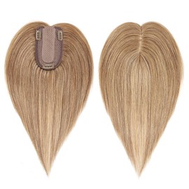 S-noilite Hair Toppers for Women Real Human Hair Topper No Bangs 100% Remy Human Hair Toppers Wigs Clips in Hair Pieces for Thinning Hair/Hair Loss(14 Inch,Dark Blonde)