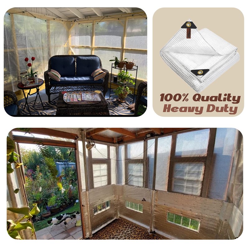 10 x 10Ft Heavy Duty Waterproof Tarps Reinforced Mesh Clear