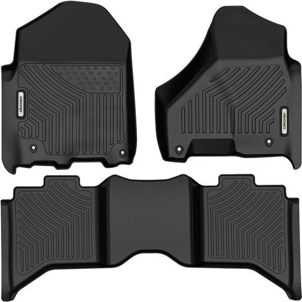 OEDRO Floor Mats Compatible for 2012-2018 Dodge Ram 1500/2500/3500 Crew Cab, 2019-2023 Dodge Ram 1500 Classic Crew Cab, Unique Black TPE All-Weather Guard Includes 1st and 2nd Row: Full Set Liners