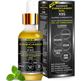 Organic Oregano Oil Drops - 1,000 Servings, 12 Month Supply, Wild Oil of Oregano 9X Carvacrol, Immune & Digestive Support, Non-GMO, Food Grade Herbal Supplement, Alternative to oil of Oregano Tincture