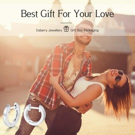 Esberry 18K Gold Plating 925 Sterling Silver Earrings Small Hoop Earrings Huggie Hoop Earrings Cuff Earring Hypoallergenic Earrings for Women (White Gold)