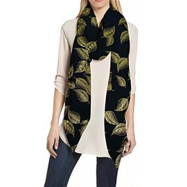 Lina & Lily Leaf Metallic Foil Women's Scarf Shawl Lightweight (Black-Gold)