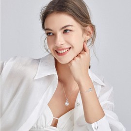 FANCIME White Pearl Necklace June Birthstone Necklace for Women, 925 Sterling Silver Dainty Infinity Pendant Fine Jewelry Birthday Christmas Gifts for Women Her Mom Daughter, 16+2 Inch