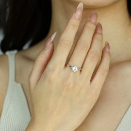 AGVANA 0.3 Carat Lab Grown Diamond 4 Prong Solitaire Ring in Sterling Silver Engagement Anniversary Wedding Ring for Women (D-E Color, VS Clarity), Ring Size: 5