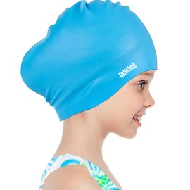 Swimming Cap Kids Long/Short Hair, Unisex Swimming Cap Girls Boys for Age 3-15 Years Toddler Waterproof Swim Cap Swimming Cap (Sky Blue, L)